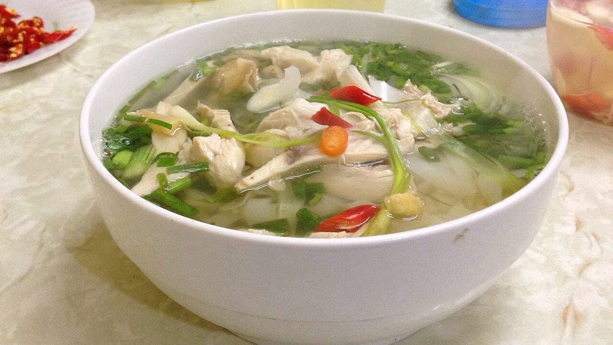 Bowl of pho ga served in Hanoi