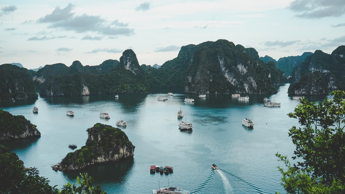 Beautiful Vietnam landscape with temples and beaches
