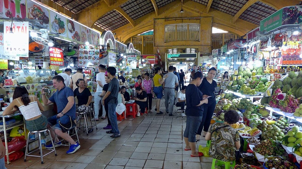 Food and souvenir stalls inside Ben Thanh Market in Ho Chi Minh City
