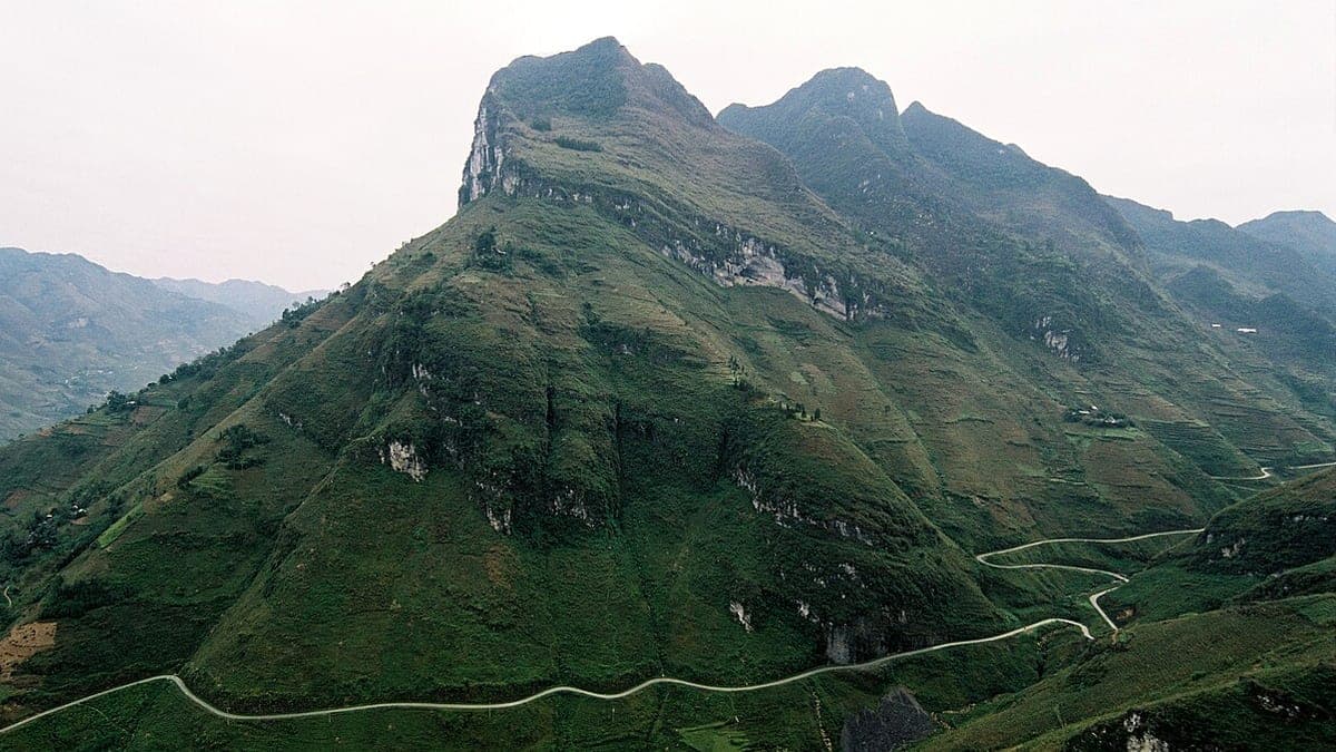 Winding mountain road at Ma Pi Leng Pass in Ha Giang